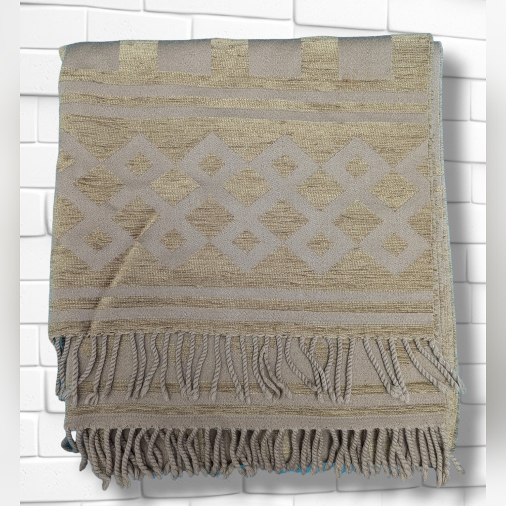 Anichini Luxury Brown Wool Fringed Sofa Throw Lap Blanket